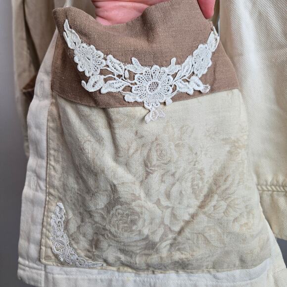 WEK the World Vintage Boho Shirt Jacket Oversized Lace Pockets Floral USA Made - Picture 4 of 8